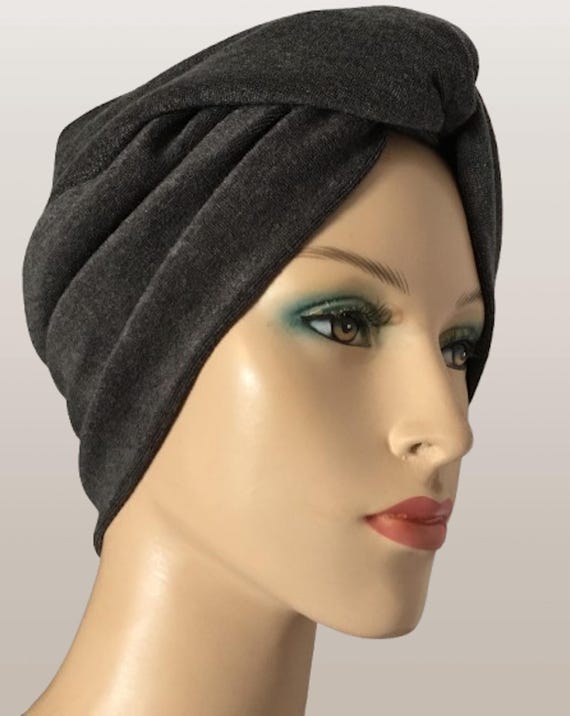 Soft Gray Stretch Turban Snood Cap, Tichel Head Wrap, Head  display picture 2