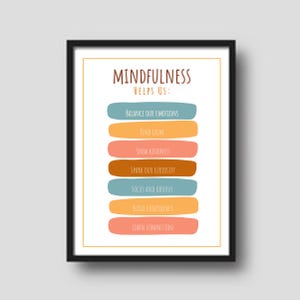"Niedliches dekoratives Poster ""Mindfulness Helps Us"" für das Klassenzimmer, das Spielzimmer oder das Kinderzimmer.