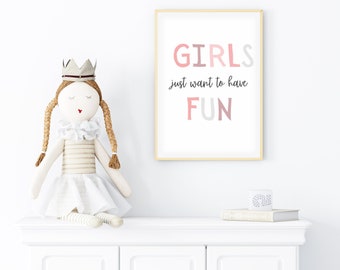 Affiches décoratives et éducatives imprimables pour la salle de classe, la salle de jeux ou la crèche. « Les filles veulent juste s'amuser »