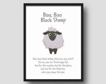 Poster Baa Baa Black Sheep: kunst met kinderrijmpjes (digitale download)