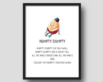 Humpty Dumpty poster kinderliedje: kunst aan de muur speelkamer (digitale download)