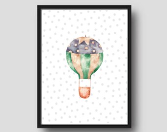 Simpatico poster/muro decorativo colorato e stampabile con una mongolfiera, per l'aula, la sala giochi o la cameretta dei bambini.