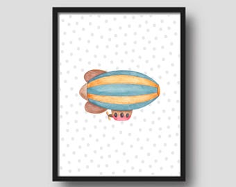 Stampa colorata Zeppelin, decorazione per la cameretta dei bambini (download digitale)
