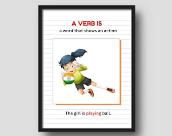 Educatieve werkwoordposter: grammaticakunst aan de muur (digitale download)