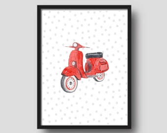 Stampa di motociclette colorate, decorazione per la cameretta dei bambini (download digitale)