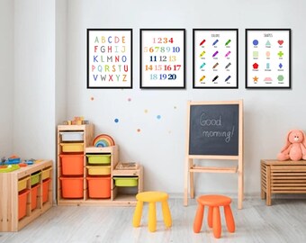 Classroom Posters: Alphabet, Numbers, Shapes, Colors (Digital Download)
