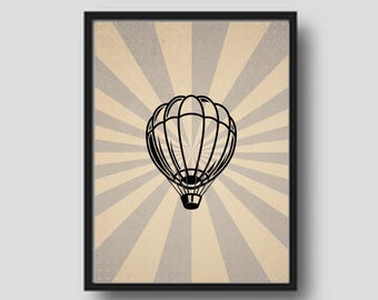 Poster vintage con mongolfiera: decorazione neutra per la cameretta dei bambini (download digitale)
