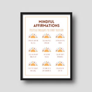 "Niedliches dekoratives Poster ""Mindful Affirmations"" für das Klassenzimmer, Spielzimmer oder Kinderzimmer.