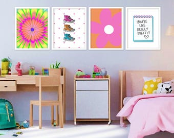 Stampe artistiche da parete luminose in stile preppy: decorazioni per aule e ragazzi (download digitale)