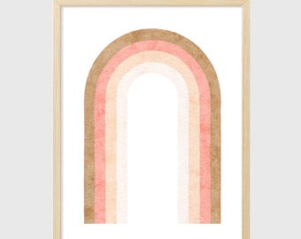 Stampa artistica da parete arcobaleno: toni neutri, decorazione per la cameretta dei bambini (download digitale)
