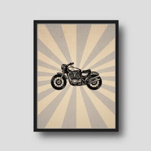 Niedliches, druckbares dekoratives Poster mit Vintage Motorrad für das Klassenzimmer, Spielzimmer oder Kinderzimmer.