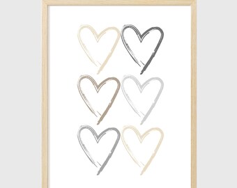Arte murale Neutral Hearts, poster preppy (download digitale)