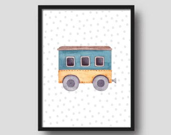 Stampa per cameretta dei bambini con vagone del treno, decorazione murale per la sala giochi (download digitale)