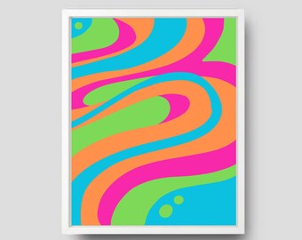 Poster grafico ondulato: brillante arte murale preppy (download digitale)