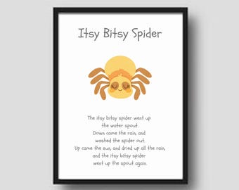 Poster Itsy Bitsy-spin kinderliedje, kunst aan de muur speelkamer (digitale download)
