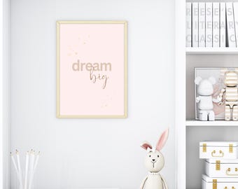 Poster "Sogna in grande", decorazione per la cameretta dei bambini (download digitale)
