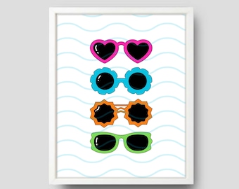 Poster con occhiali da sole colorati: decorazione murale per la stanza di un adolescente preppy (download digitale)