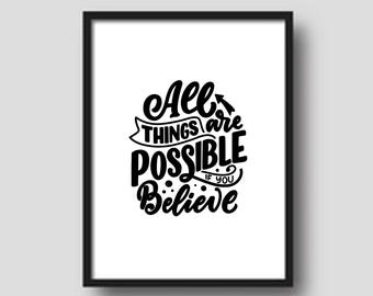 Poster di parole artistiche ispiratrici: tutto è possibile (download digitale)