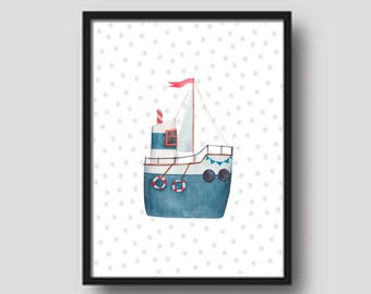 Simpatico poster/muro decorativo colorato e stampabile con una nave. Utilizzare nella classe, nella sala giochi o nella camera da letto di tuo figlio.