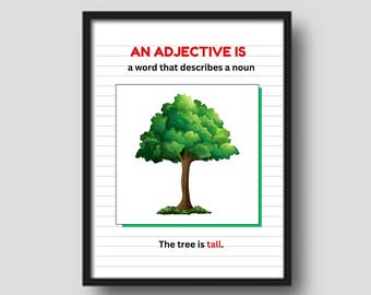 Poster grammatica bijvoeglijk naamwoord: educatieve muurkunst (digitale download)