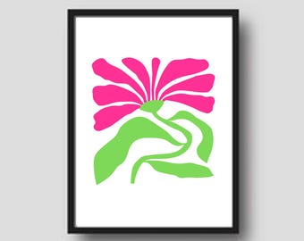 Stampa floreale astratta: stampa murale floreale rosa e verde (download digitale)