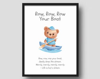 Row Your Boat poster kinderliedje, kunst aan de muur speelkamer (digitale download)