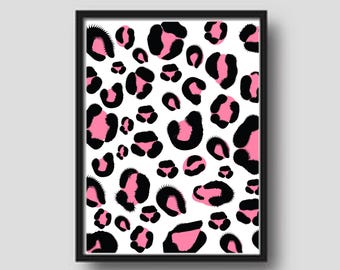 Stampa leopardata rosa, decorazione per cameretta per ragazzi (download digitale)