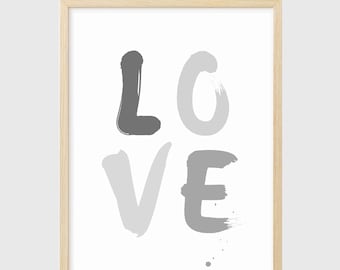 Arte murale LOVE neutra: arredamento per dormitorio preppy (download digitale)