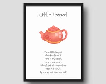 I'm a Little Teapot poster kinderliedje: kunst aan de muur speelkamer (digitale download)