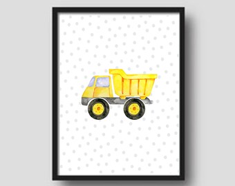 Simpatico poster/muro decorativo colorato stampabile con un autocarro con cassone ribaltabile. Utilizzare nella classe, nella sala giochi o nella camera da letto di tuo figlio.