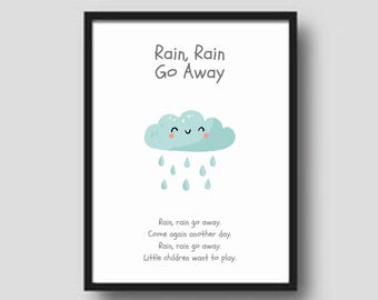 Rain Rain Go Away poster kinderliedje, kunst aan de muur speelkamer (digitale download)