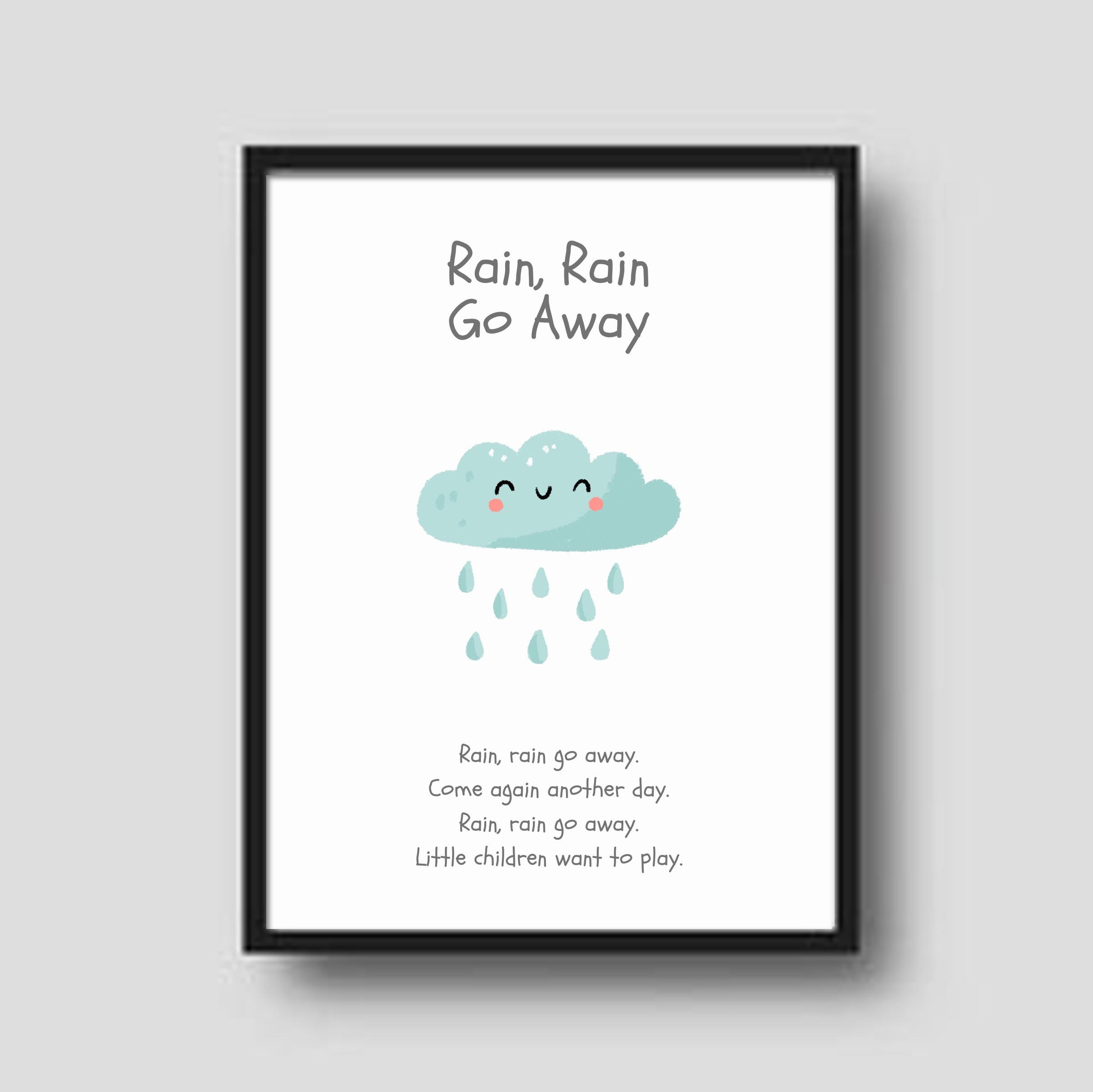 Rain Rain Go Away Nursery Rhyme Poster, Playroom Wall Art (digital