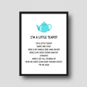 "Niedliches, druckbares dekoratives Poster ""I'm a Little Teapot"" für das Klassenzimmer, das Spielzimmer oder das Kinderzimmer.