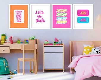 Stampe artistiche da parete preppy: Lucky You, XOXO, Fun Tickets (download digitale)