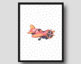 Stampa di un aeroplano retrò, decorazione da parete per la sala giochi (download digitale)
