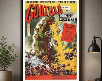 Godzilla King of the Monsters 1956 Poster | Museum-Quality Reprint | Vintage Movie Wall Art | Retro Kaiju Art Print | Horror Movie Decor