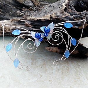 Sapphire Blue Elf Ear Cuff Fairy Ears Pair, Something Blue, Bridal Ear Cuff image 2