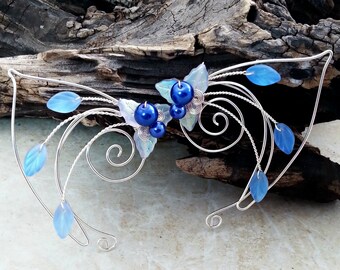 Sapphire Blue Elf Ear Cuff Fairy Ears Pair or Single, Something Blue, Bridal Ear Cuff