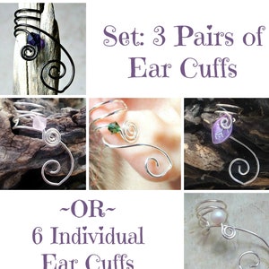 Set of 3 Pairs Ear Cuffs Custom Colors, No Piercing, Jewelry Gift Set, Bridesmaids