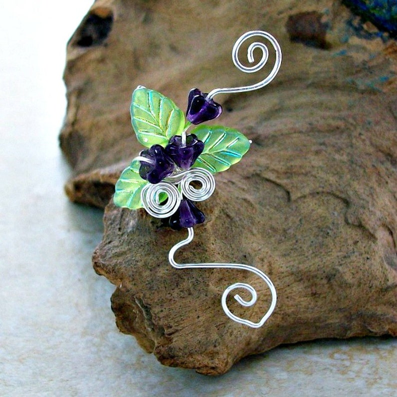 Fairy Garden Ear Cuff No Piercing Ear Climber Vine, Flower Ear Cuff Spring Jewelry, Boho Nature Inspired Ear Jacket image 1
