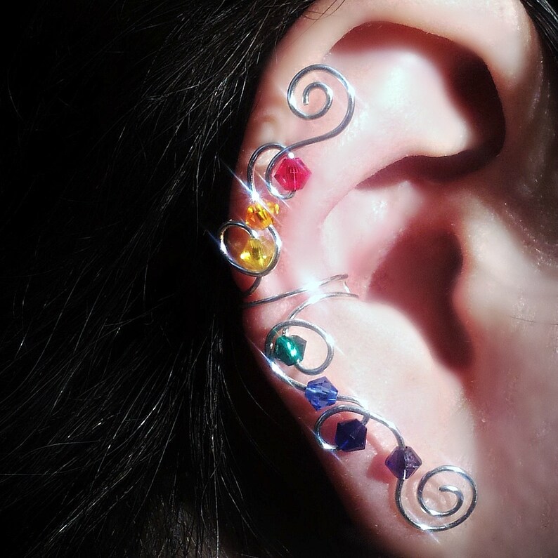 Rainbow Crystal Ear Cuff No Piercing Required Nickel Free Ear Etsy