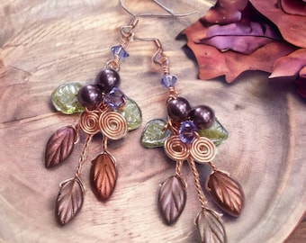 Art Nouveau Dangle Earrings Autumn Cornucopia