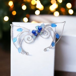 Sapphire Blue Elf Ear Cuff Fairy Ears Pair, Something Blue, Bridal Ear Cuff image 7