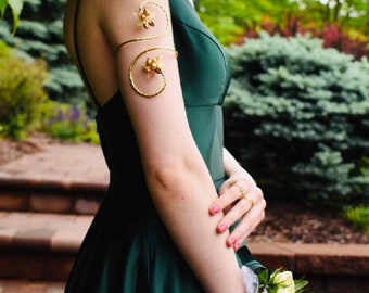 Midsummer Night Fairy Arm Band Bracelet Gold, Bridal Body Jewelry Arm Cuff