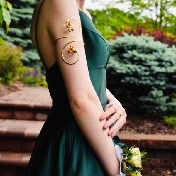 Midsummer Night Fairy Arm Band Bracelet Gold, Bridal Body Jewelry Arm Cuff