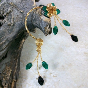 Ear Cuff Forest Fairy Emerald Green Vine Wrap Ear Climber Ear Jacket No Piercing Nickel Free Statement Earrings