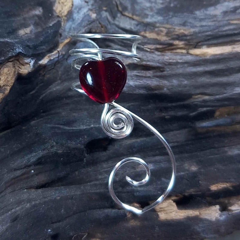 I Heart You Valentine Ear Cuff, No Piercing, Fairy Jewelry, Fantasy Vine Wrap, Gift Idea, Gift for Her Valentines Day, bridal ear cuff image 4