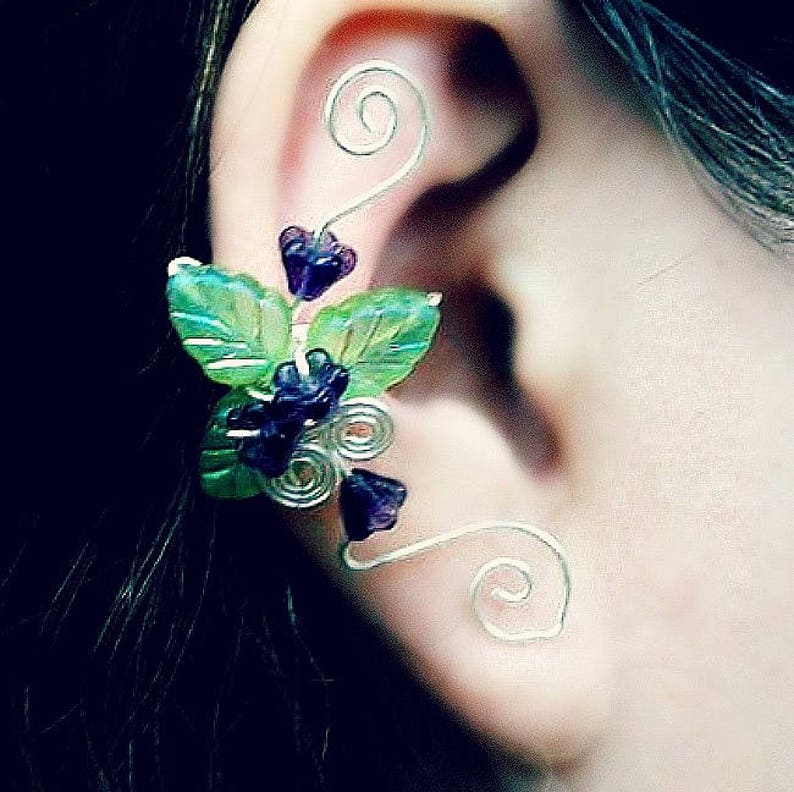 Fairy Garden Ear Cuff No Piercing Ear Climber Vine, Flower Ear Cuff Spring Jewelry, Boho Nature Inspired Ear Jacket image 2