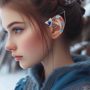 Sapphire Blue Elf Ear Cuff Fairy Ears Pair, Something Blue, Bridal Ear Cuff image 1