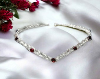 Garnet Renaissance Circlet Crown with Silver or Gold Celtic Weave Band